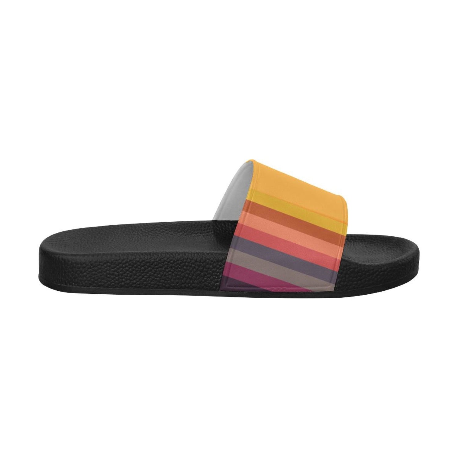 Womens Slides, Flip Flop Sandals, Yellow Multicolor Stripe Print