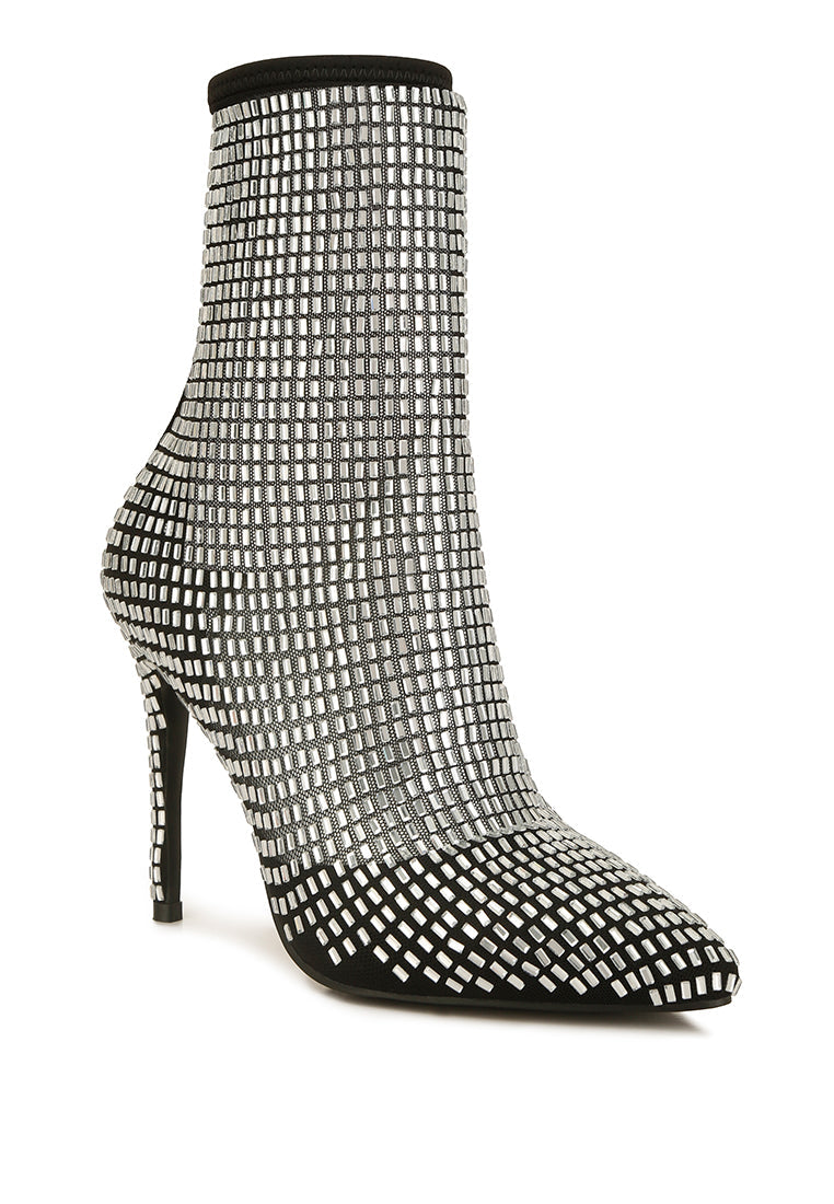 fortunate rhinestones embellished mesh boots