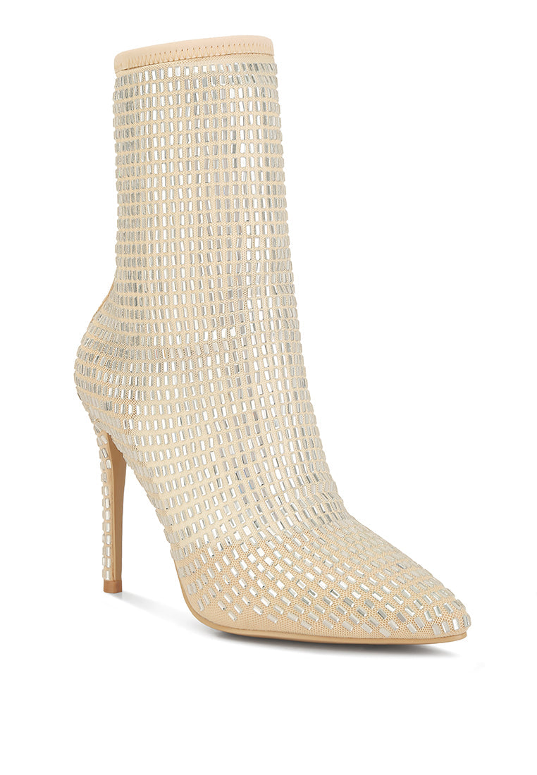 fortunate rhinestones embellished mesh boots