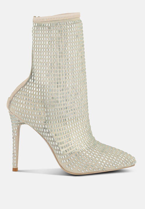 fortunate rhinestones embellished mesh boots