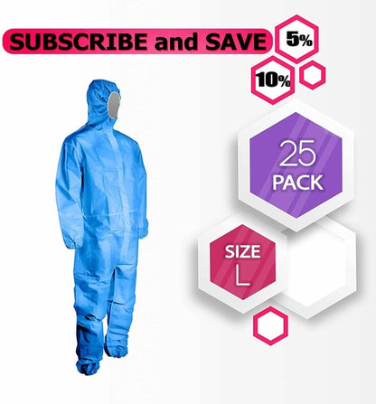 Disposable Coverall. Blue Hazmat Suit X-Large, Adult Protective Suits