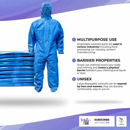 Disposable Coverall. Blue Hazmat Suit X-Large, Adult Protective Suits