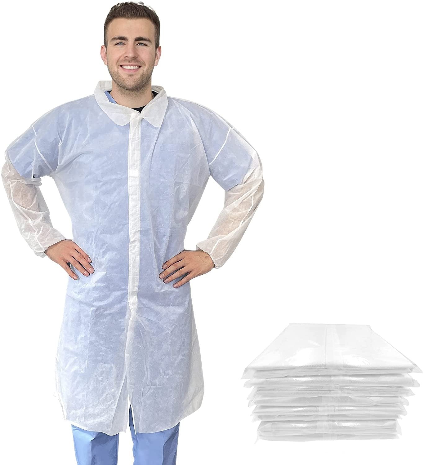 Pack of 10 White Lab Coats Unisex XXXL Size. 35 GSM Disposable