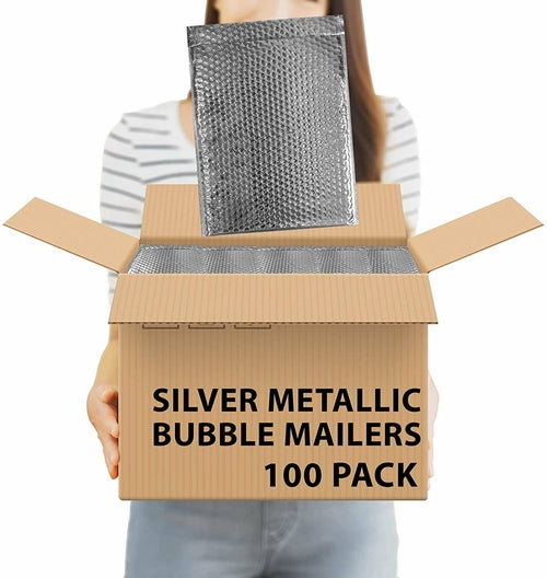 Metallic Silver Bubble Mailers 12 x 17, Poly Padded Envelopes Pack of