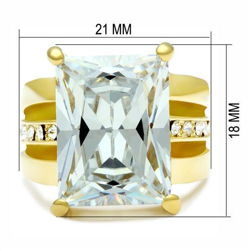 GL089 - IP Gold(Ion Plating) Brass Ring with AAA Grade CZ  in Clear