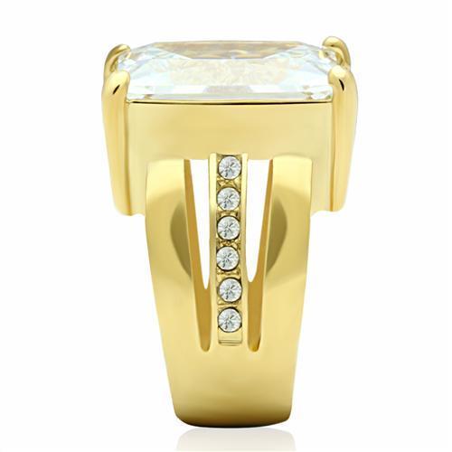 GL089 - IP Gold(Ion Plating) Brass Ring with AAA Grade CZ  in Clear