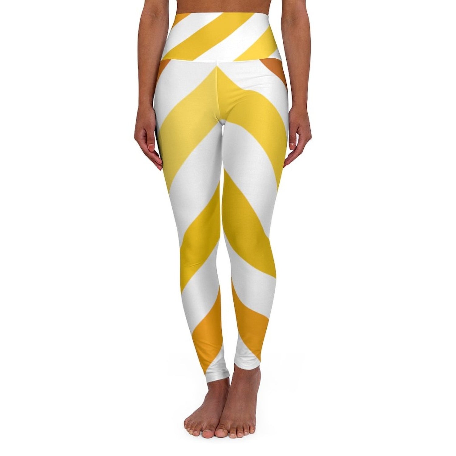 High Waisted Yoga Pants, Yellow And White Herringbone Style Sports