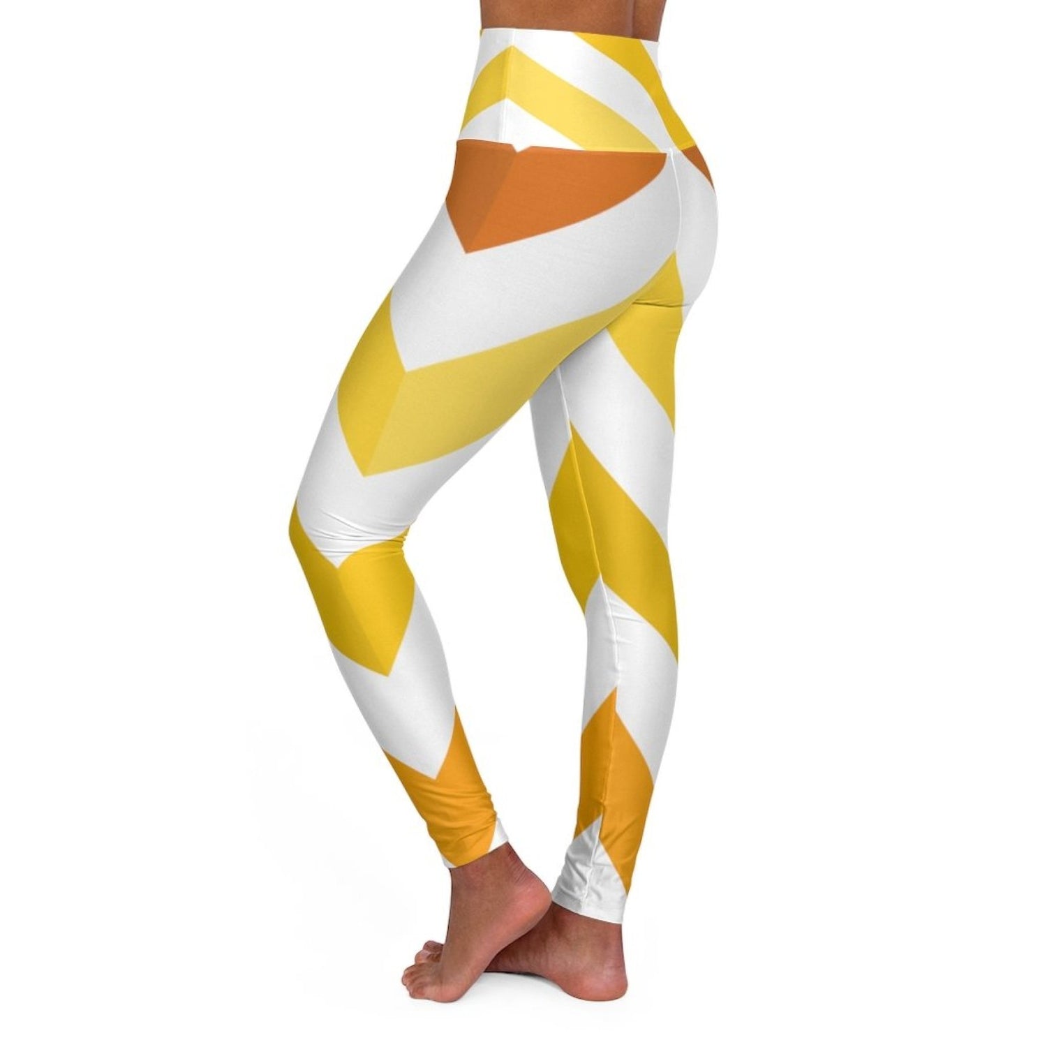 High Waisted Yoga Pants, Yellow And White Herringbone Style Sports