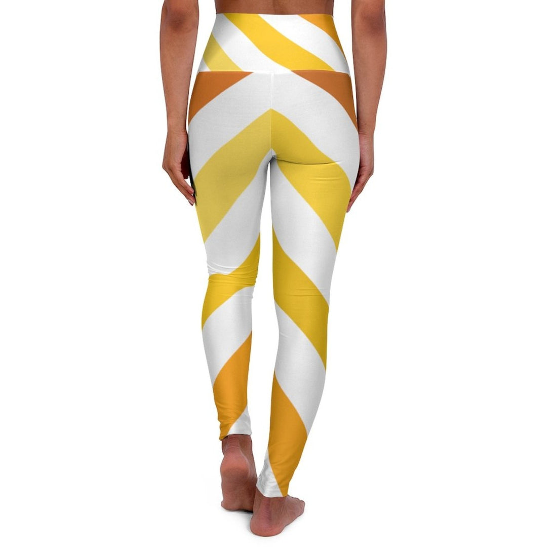 High Waisted Yoga Pants, Yellow And White Herringbone Style Sports