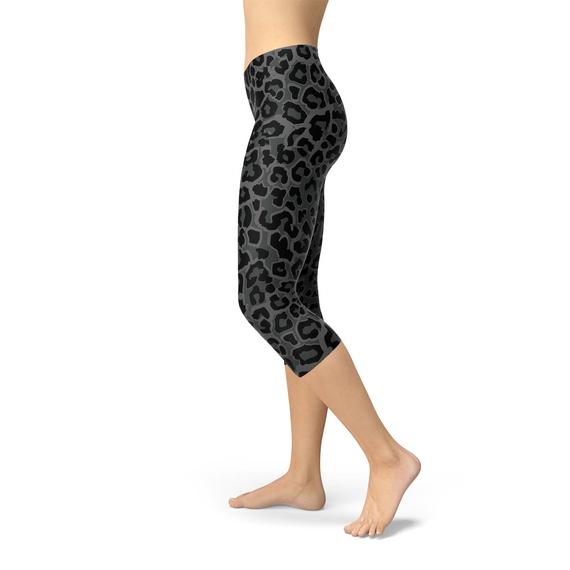 Womens Black Leopard Spots Capri Leggings