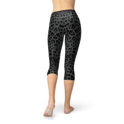 Womens Black Leopard Spots Capri Leggings