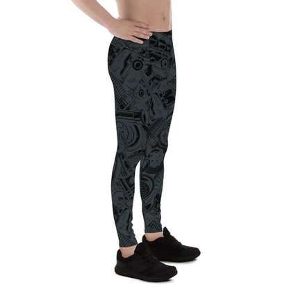 Mens Leggings - Black Leggings with Auto Parts