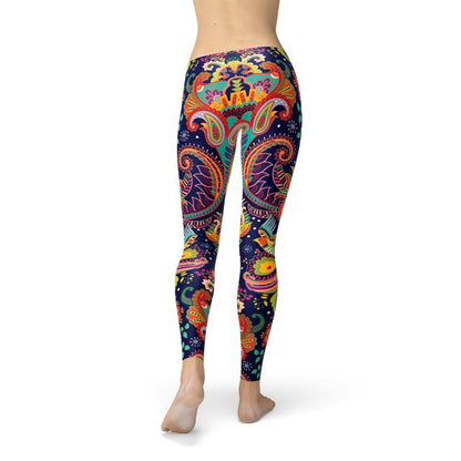 Womens Ornamental Blue Paisley Leggings