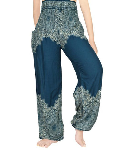 Teal FLORAL Women Boho Pants Hippie Pants Yoga Pants