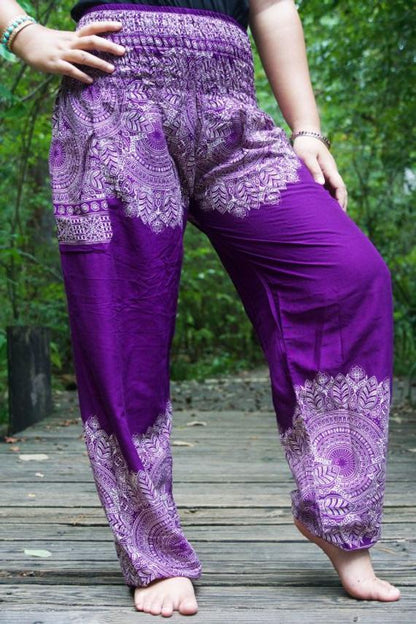 Purple FLORAL Women Boho Pants Hippie Pants Yoga Pants