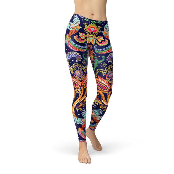 Womens Ornamental Blue Paisley Leggings