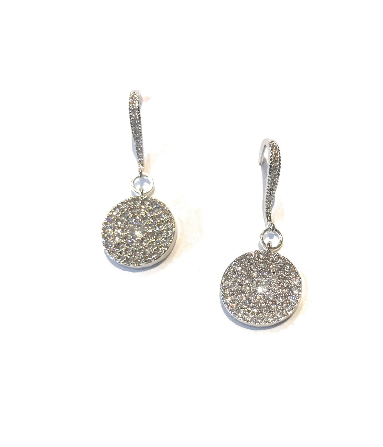 Bridal Disc Earrings, CZ Micro Pave Earrings, Circle Earrings, Gifts