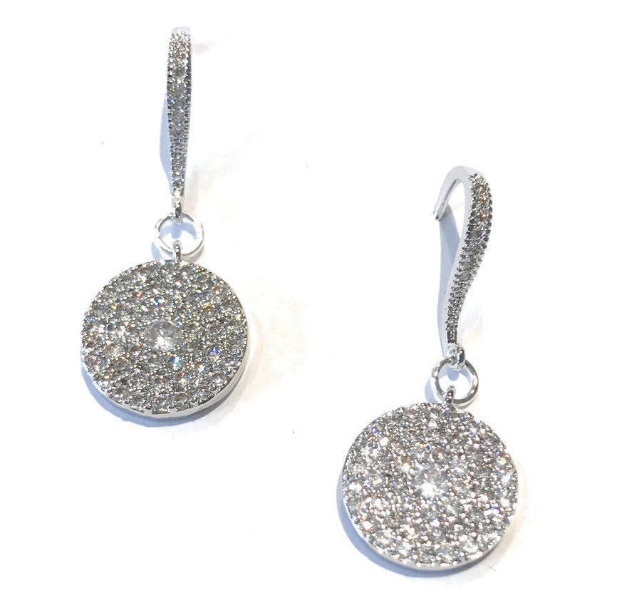 Bridal Disc Earrings, CZ Micro Pave Earrings, Circle Earrings, Gifts