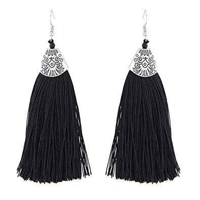 Tassel Earrings - African Black Tassel Thread Earrings