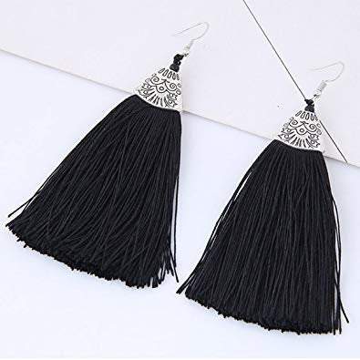 Tassel Earrings - African Black Tassel Thread Earrings