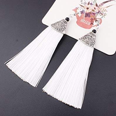 white Tassel Thread Earrings - African tropical Drop casual Earrings