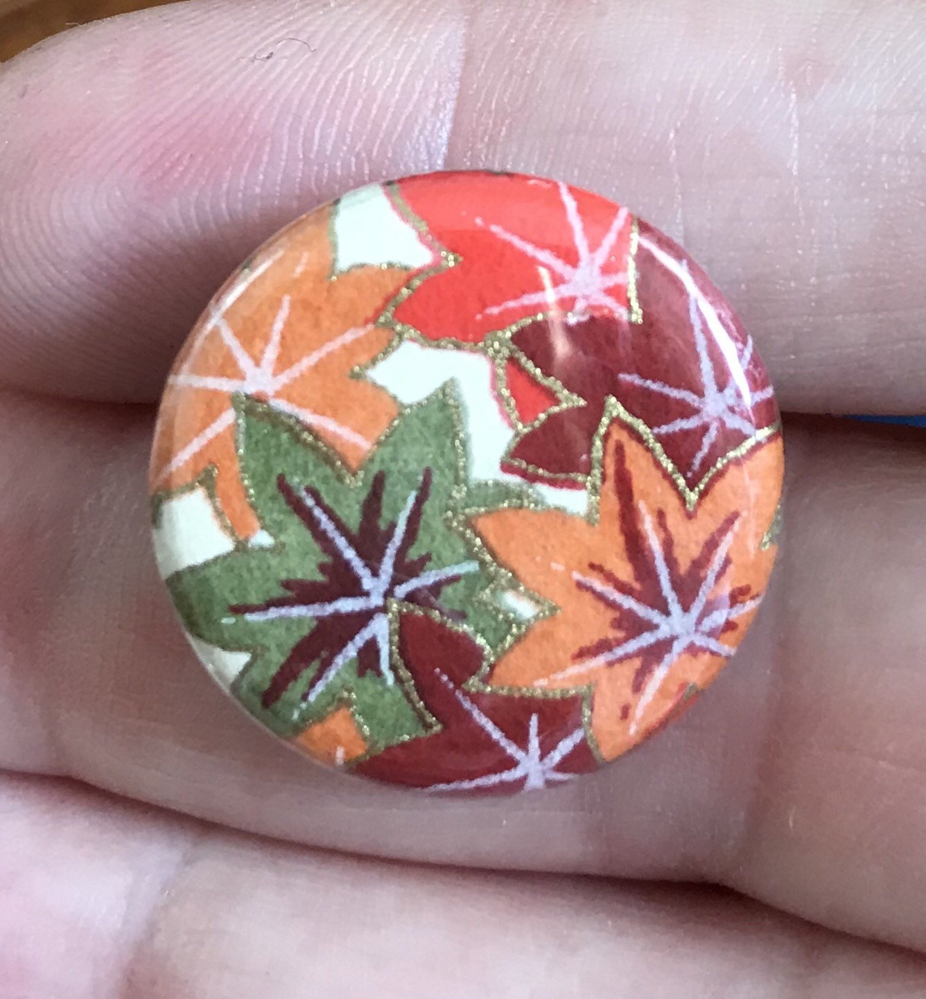 Chiyogami Paper Fall Leaves - Themed Snap - Handpressed - 18mm Snap -