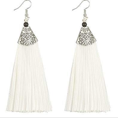 white Tassel Thread Earrings - African tropical Drop casual Earrings