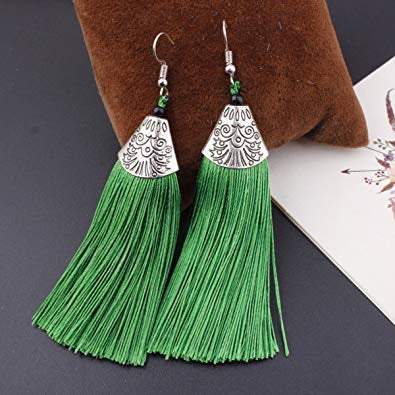 Drop casual African tropical thread green long earrings