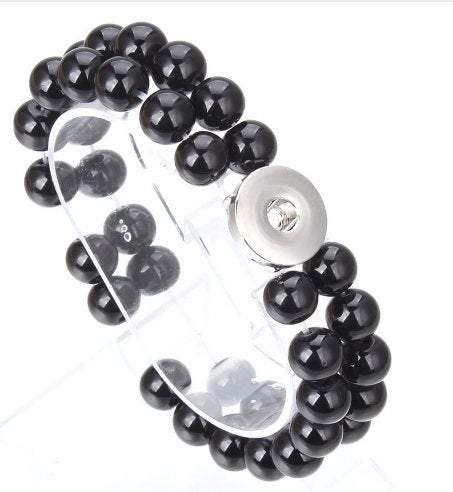 Bracelet - Snap Jewelry - Black Smooth Natural Stone Two-Strand