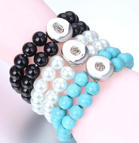 Armband - Snap Sieraden - Zwart Glad Natuursteen Tweestrengig