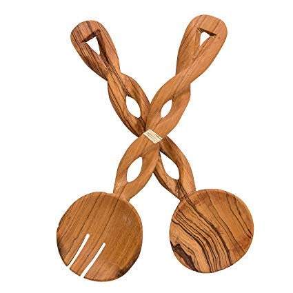 Traditional Twisted wooden Salad Server, African hand curved spoon