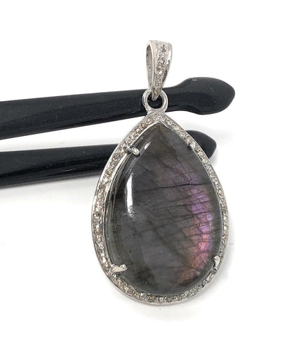 Labradorite Pendant, Gemstone Pendant, Diamond Pendant, Sterling Silve