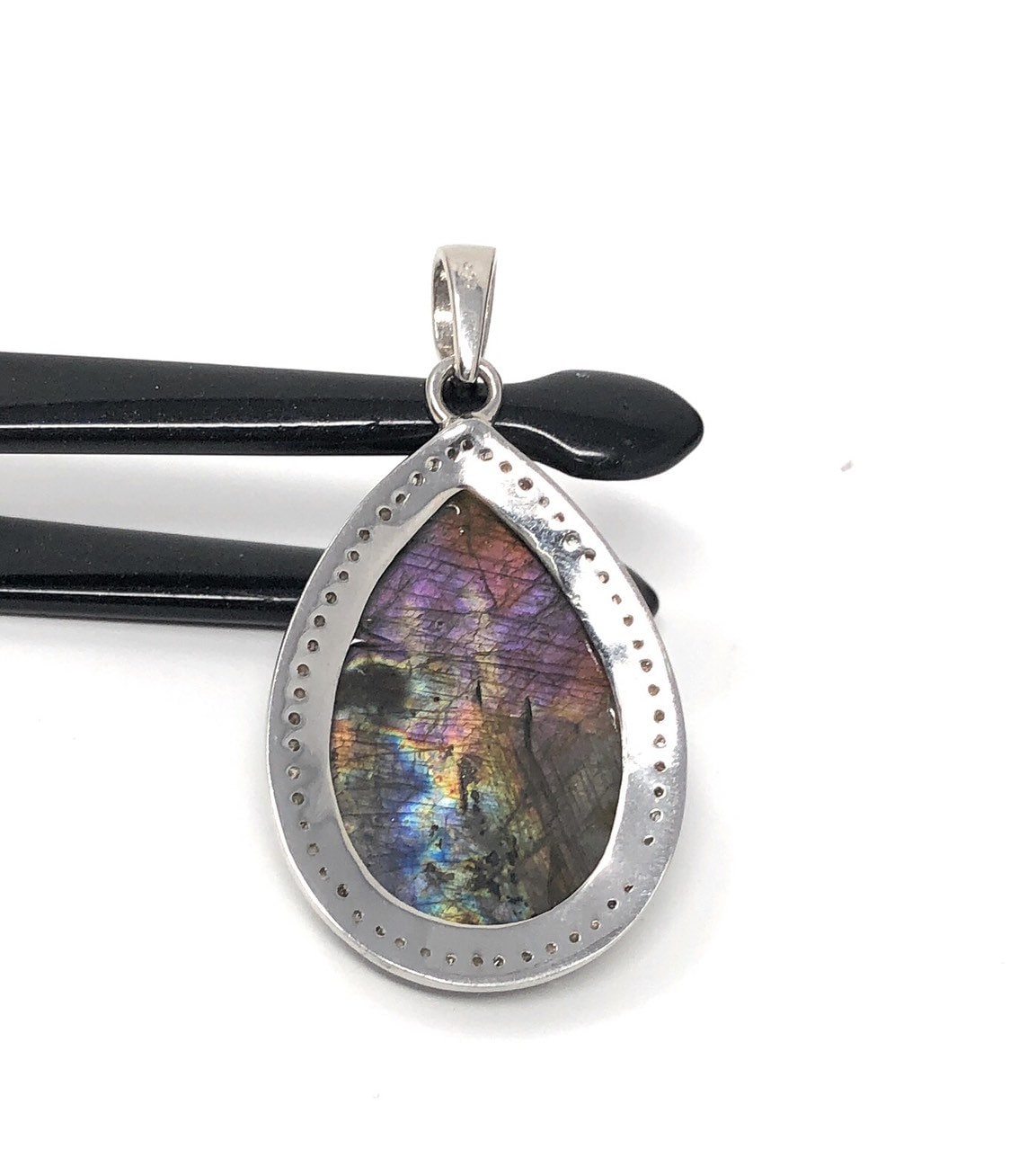 Labradorite Pendant, Gemstone Pendant, Diamond Pendant, Sterling Silve