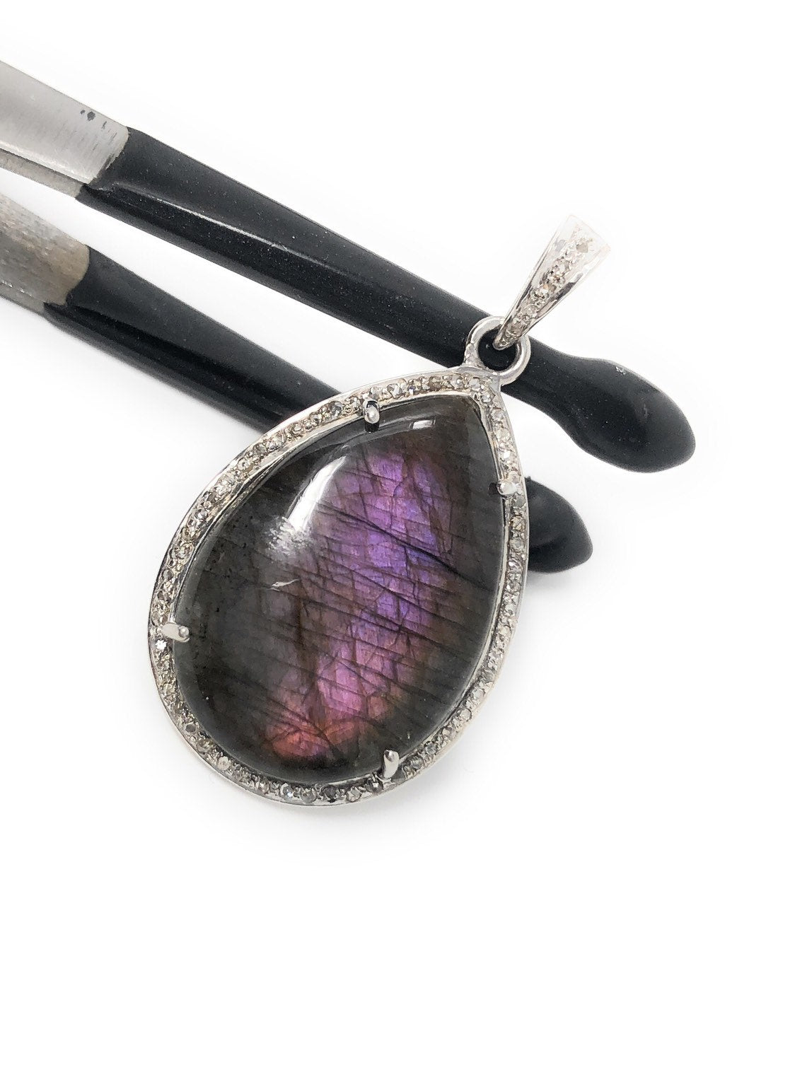 Labradorite Pendant, Gemstone Pendant, Diamond Pendant, Sterling Silve