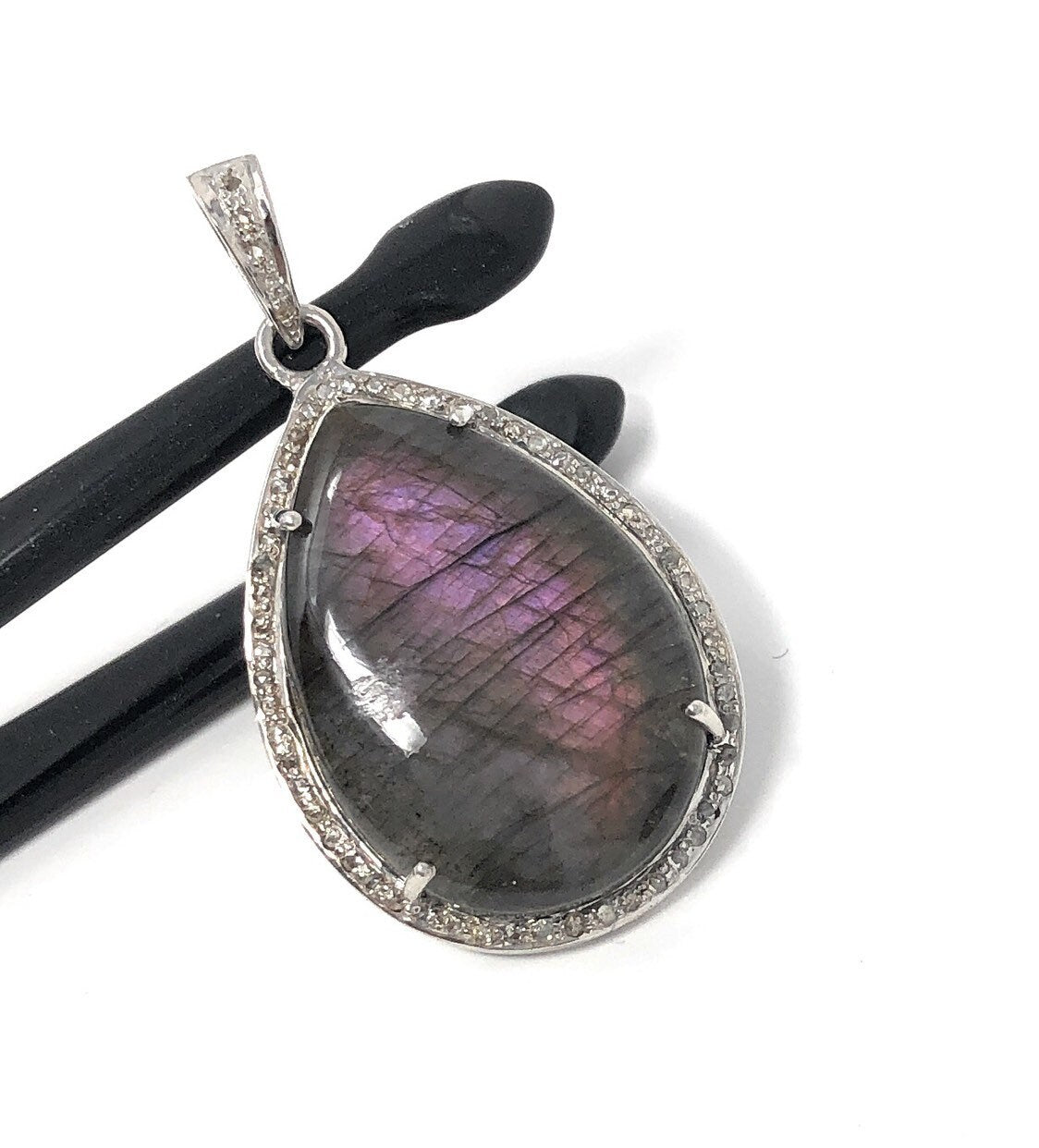 Labradorite Pendant, Gemstone Pendant, Diamond Pendant, Sterling Silve