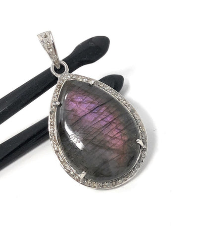 Labradorite Pendant, Gemstone Pendant, Diamond Pendant, Sterling Silve