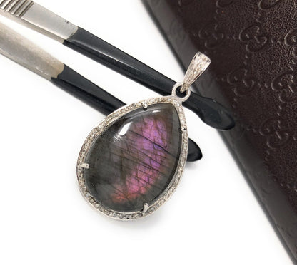 Labradorite Pendant, Gemstone Pendant, Diamond Pendant, Sterling Silve