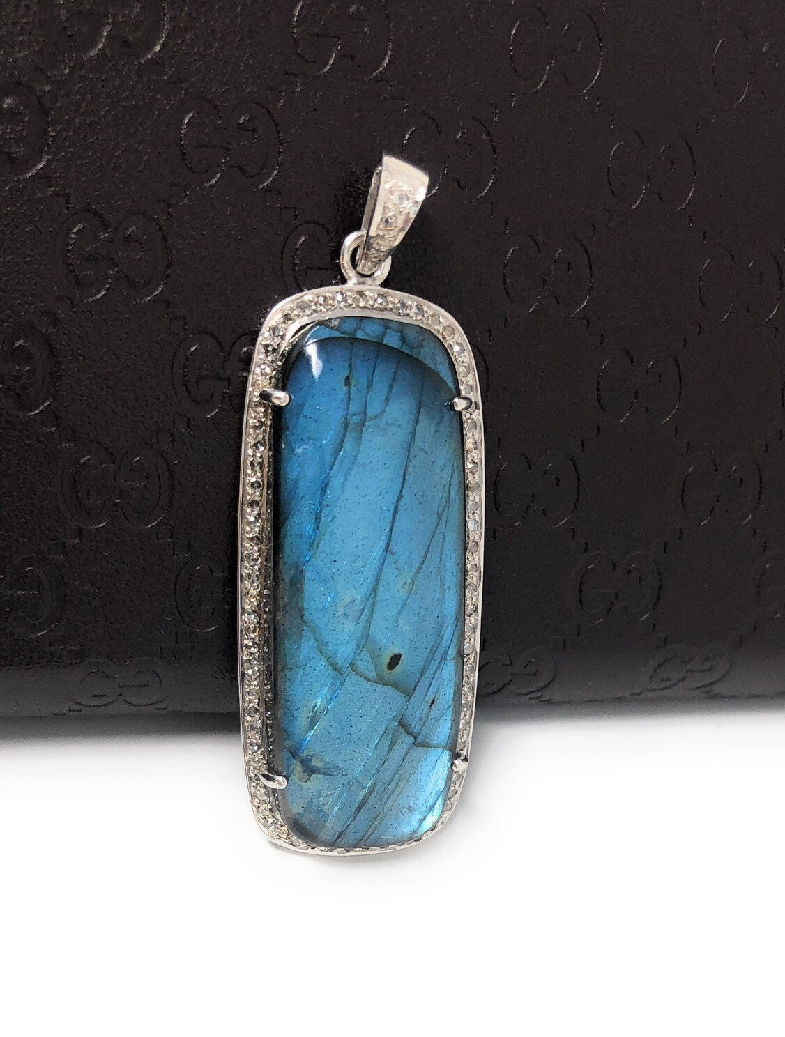 Labradorite Pave Diamond Pendant, Labradorite Gemstone Pendant, Sterli