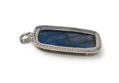 Labradorite Pave Diamond Pendant, Labradorite Gemstone Pendant, Sterli