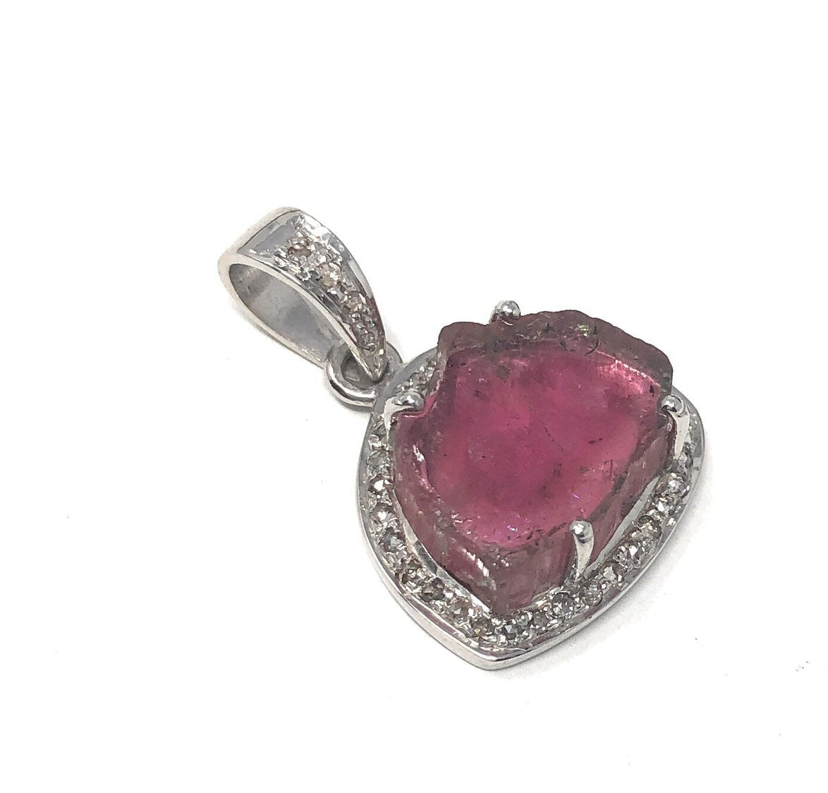 Pink Tourmaline Pendant, Gemstone Pendant, Pave Diamond Pendant, Sterl