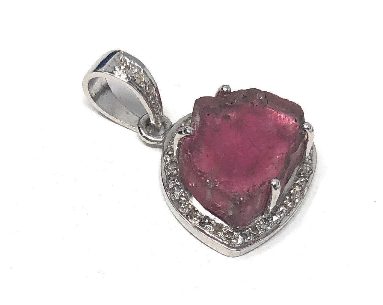 Pink Tourmaline Pendant, Gemstone Pendant, Pave Diamond Pendant, Sterl