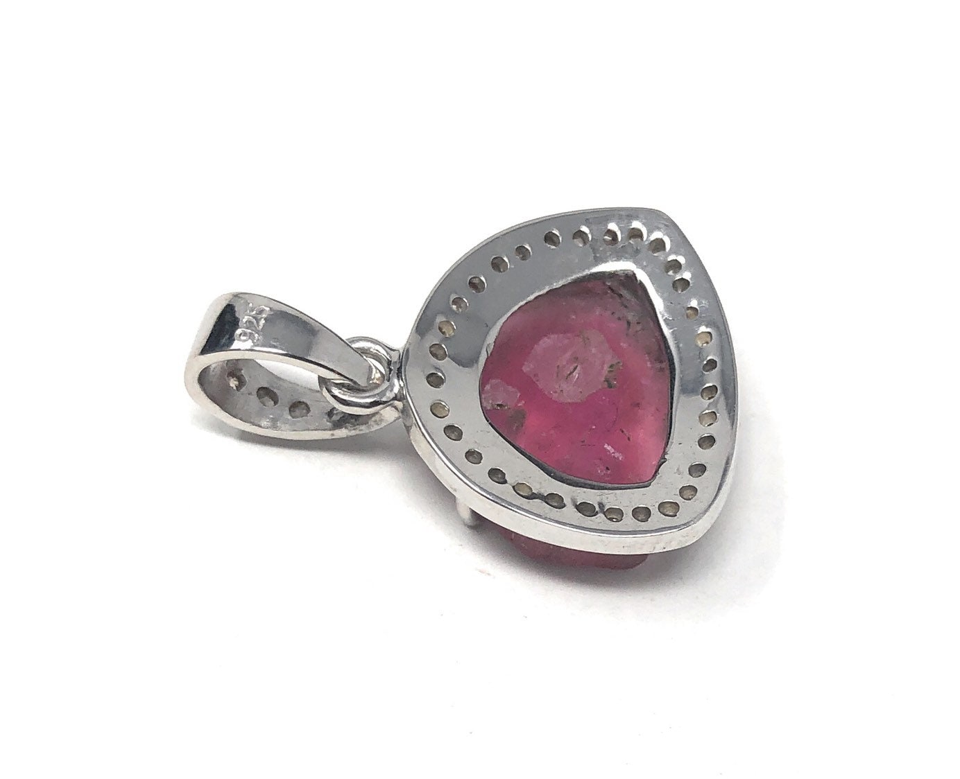 Pink Tourmaline Pendant, Gemstone Pendant, Pave Diamond Pendant, Sterl