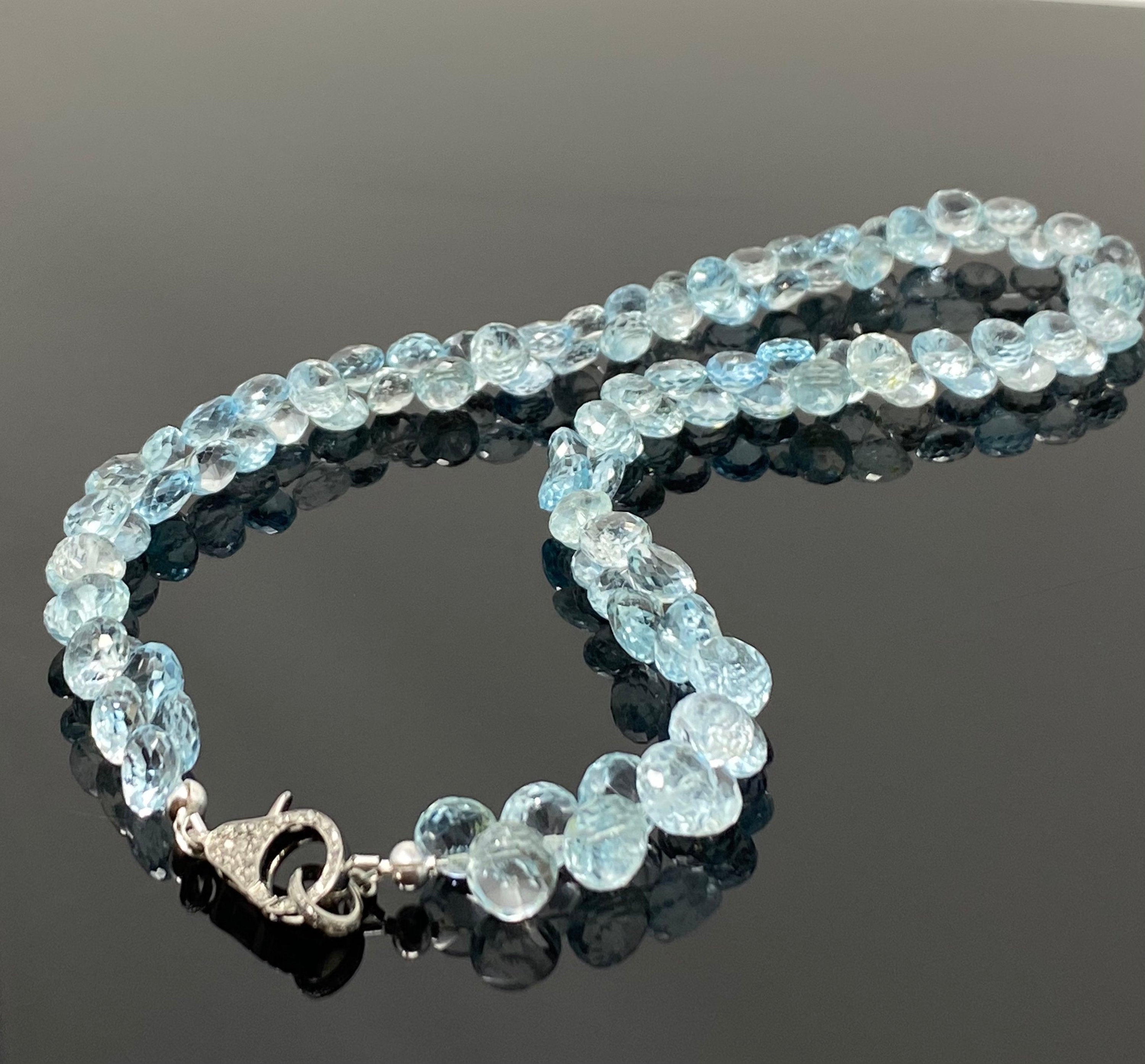 17.25” Genuine Sky Blue Topaz Necklace with Pave Diamond Clasp, Natura