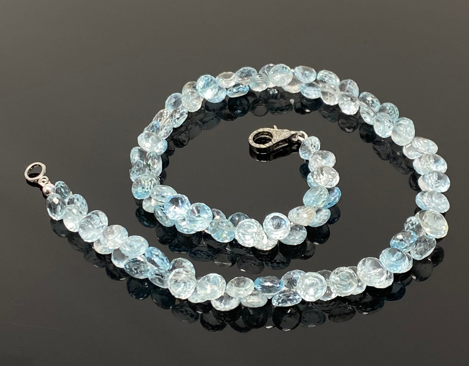 17.25” Genuine Sky Blue Topaz Necklace with Pave Diamond Clasp, Natura