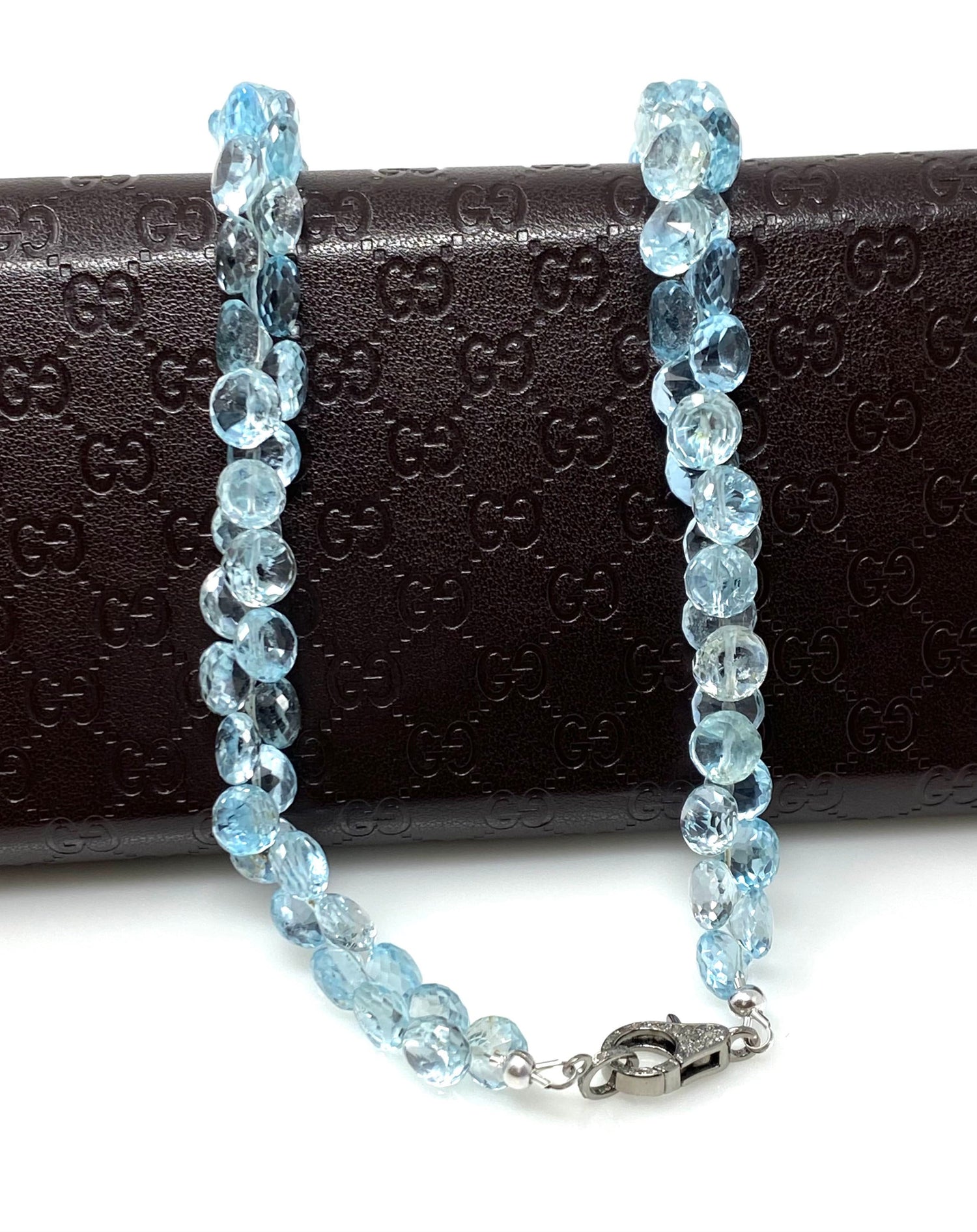 17.25” Genuine Sky Blue Topaz Necklace with Pave Diamond Clasp, Natura