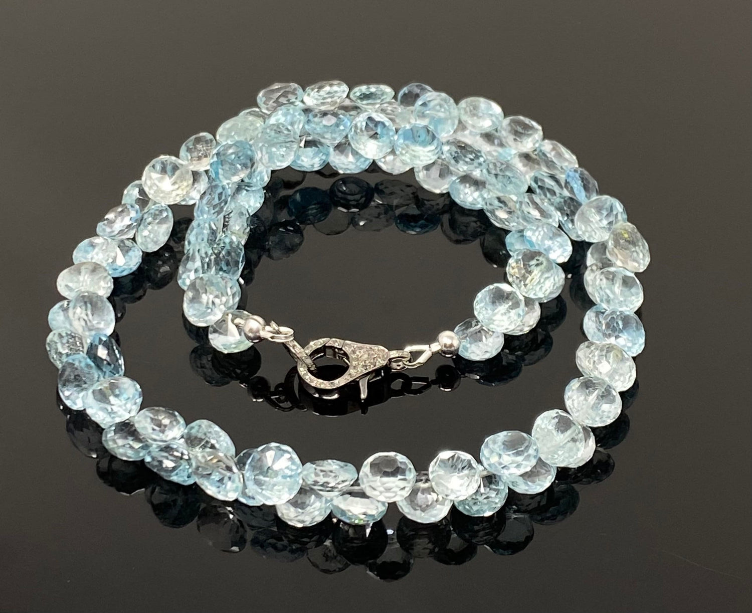 17.25” Genuine Sky Blue Topaz Necklace with Pave Diamond Clasp, Natura