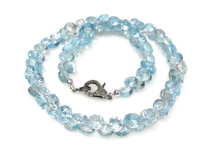 17.25” Genuine Sky Blue Topaz Necklace with Pave Diamond Clasp, Natura