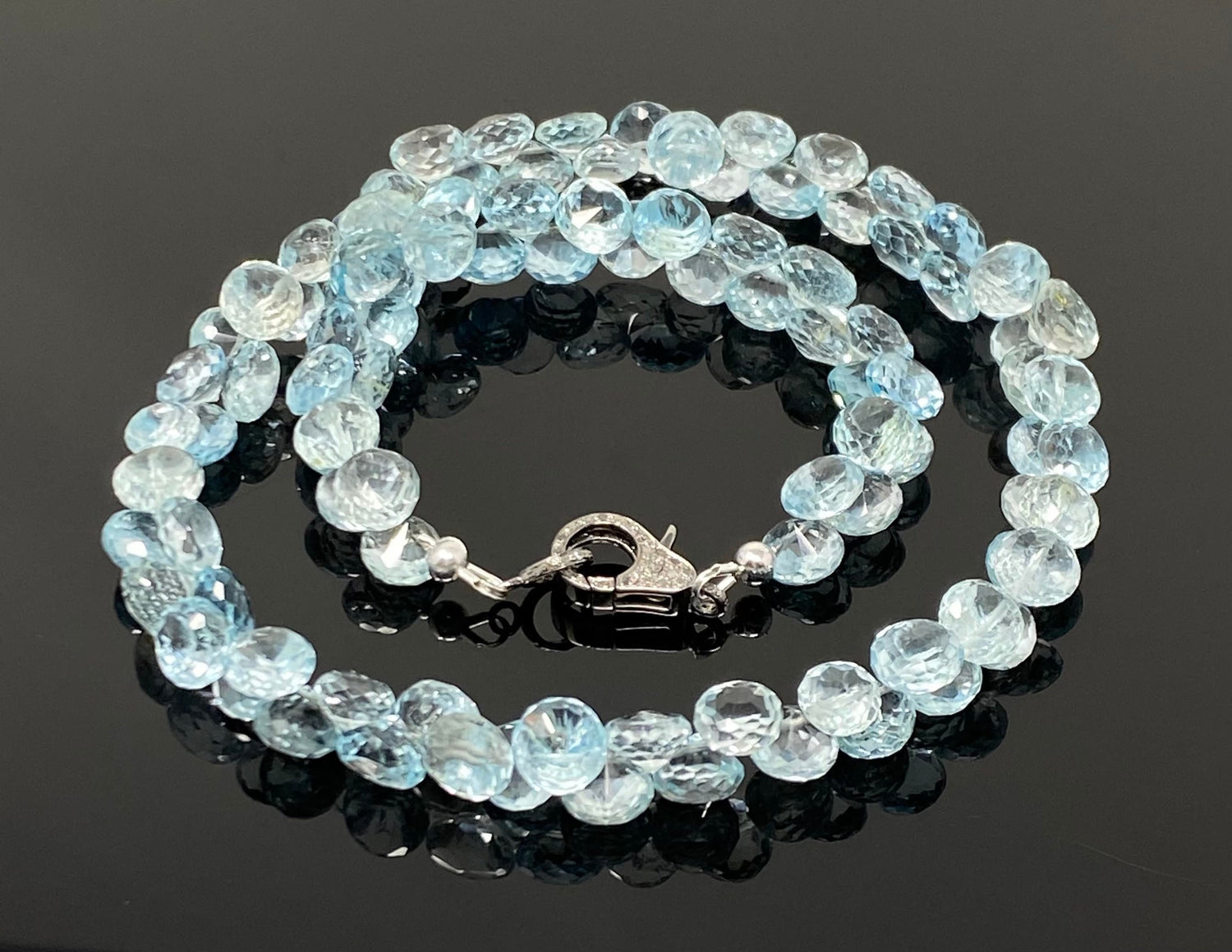 17.25” Genuine Sky Blue Topaz Necklace with Pave Diamond Clasp, Natura