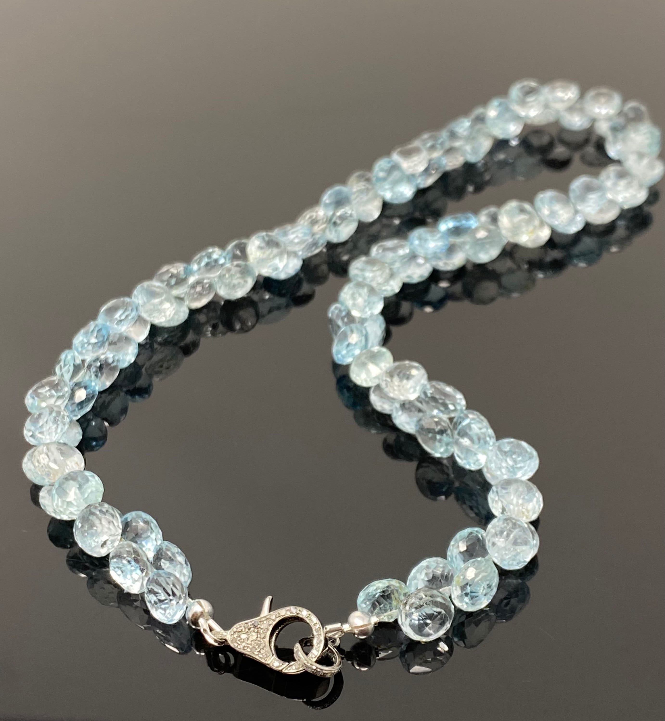 17.25” Genuine Sky Blue Topaz Necklace with Pave Diamond Clasp, Natura