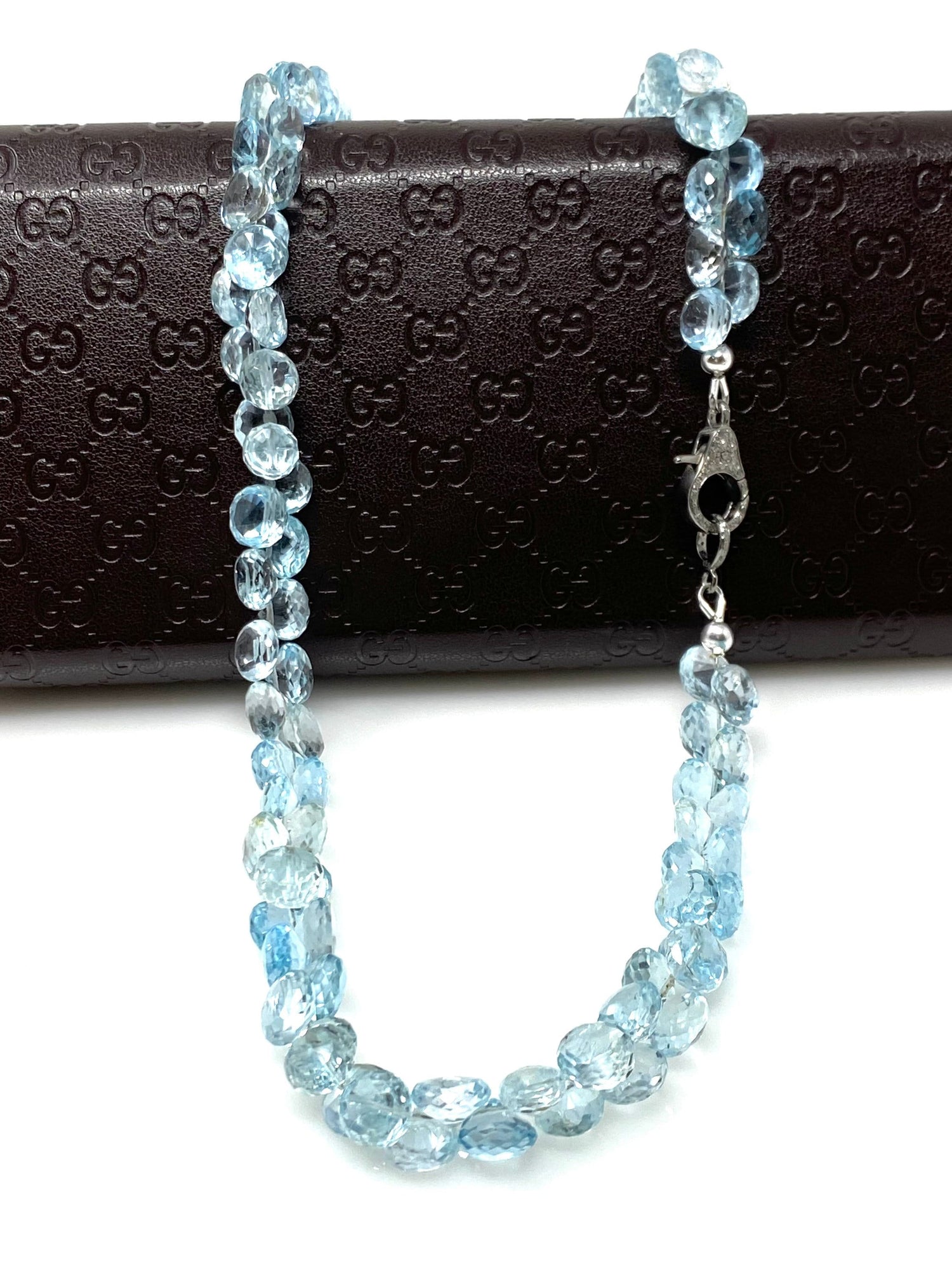 17.25” Genuine Sky Blue Topaz Necklace with Pave Diamond Clasp, Natura